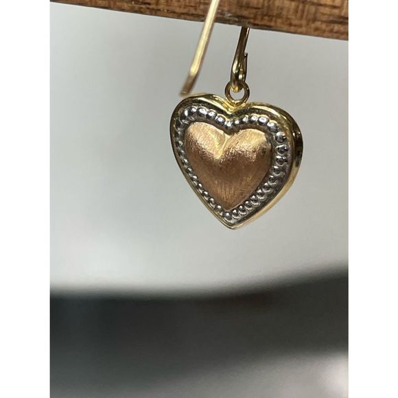 SOLD!! 14k tri tone gold heart dangle earrings - Picture 3 of 7